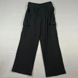 Avia Ribbed Cargo Pants Womens Medium Black Stretch Utility Pocket Elastic Waist